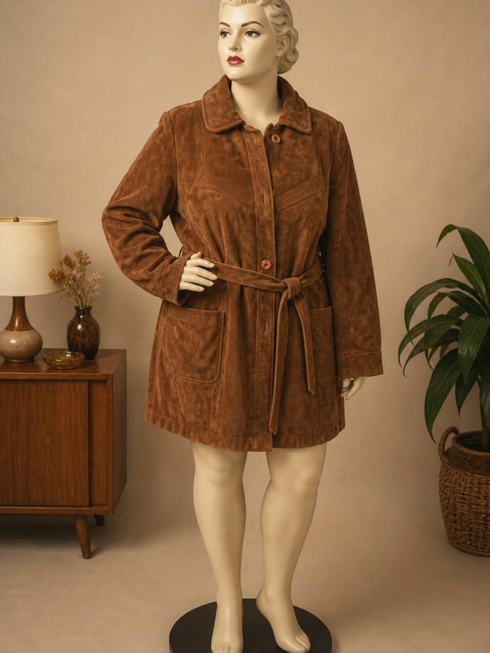 Vintage 1960s/70s Lane Bryant Tall Shop Suede Mod Jacket Coat w/Belt Women 13/14